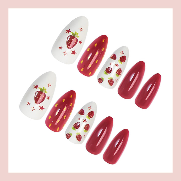 Nail art with fruity strawberry designs and shine Kalsten
