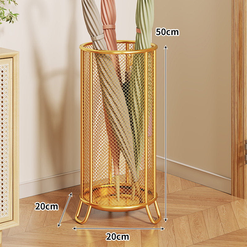Cylindrical Mesh Umbrella Stand with Elevated Legs and Drain Tray