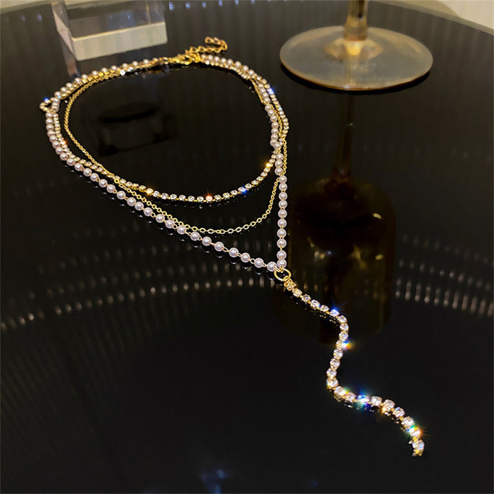 Layered Crystal and Pearl Necklace Kalsten