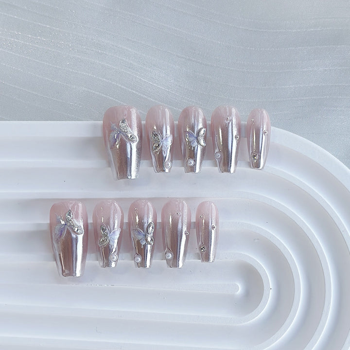 Artistic Press-On Nail Art Set with Heart and Celestial Designs