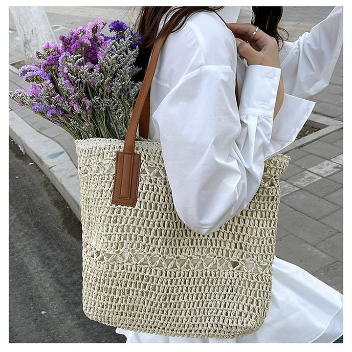 Handmade beach bag with wide leather handles Kalsten