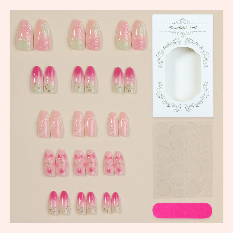 Artificial nail set with floral accents and gradient Kalsten