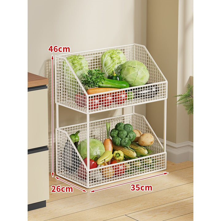 Two-Tier Mesh Rolling Kitchen Produce Storage Cart