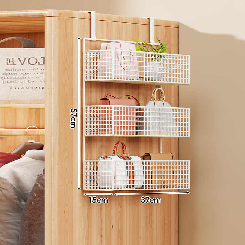 Over-Door Four-Tier Metal Mesh Hanging Storage Organizer with Integrated Hooks