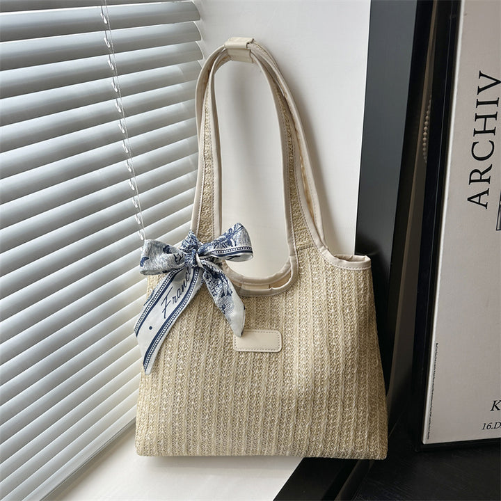 Textured Weave Tote Bag with Elegant Bow Kalsten