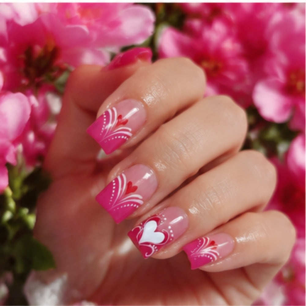 Heart-Embellished Press-On Nail Set Kalsten