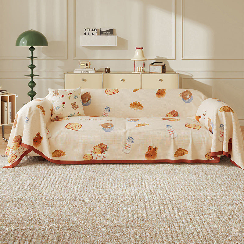 Quilted Peach-Print Sofa Slipcover Throw with Textured Waffle Weave