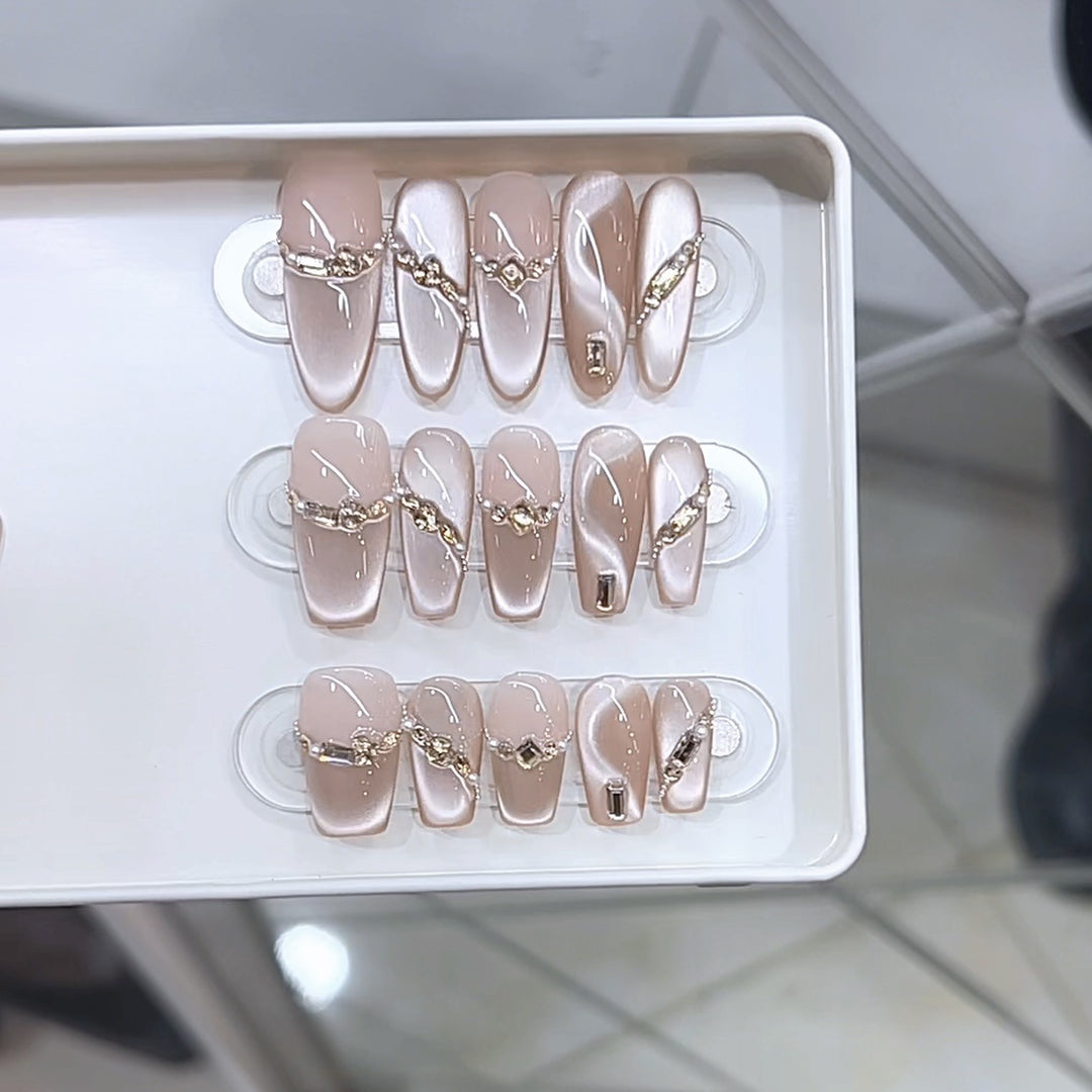 Stylish Rhinestone-Accented Press-On Nail Set Kalsten