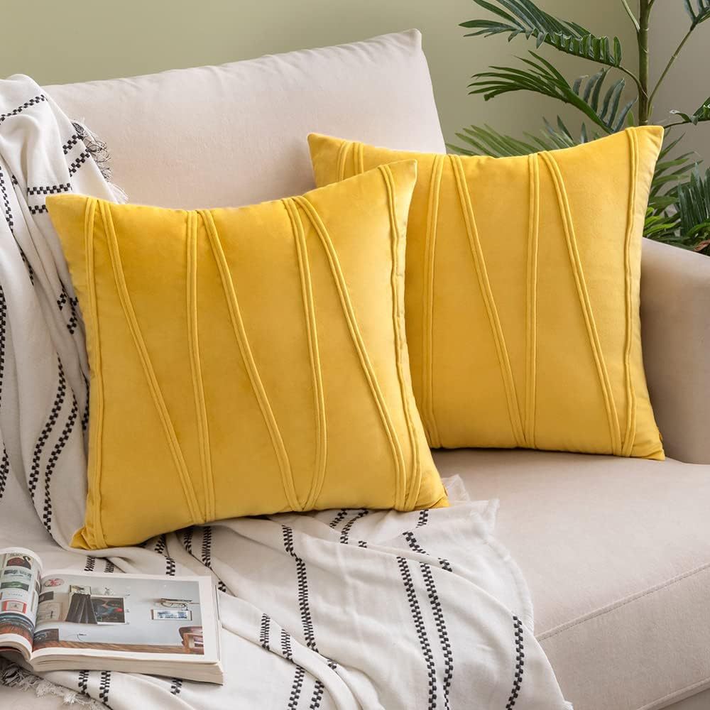 Square Velvet Corded Vertical Pleat Throw Pillow Cover with Hidden Zipper