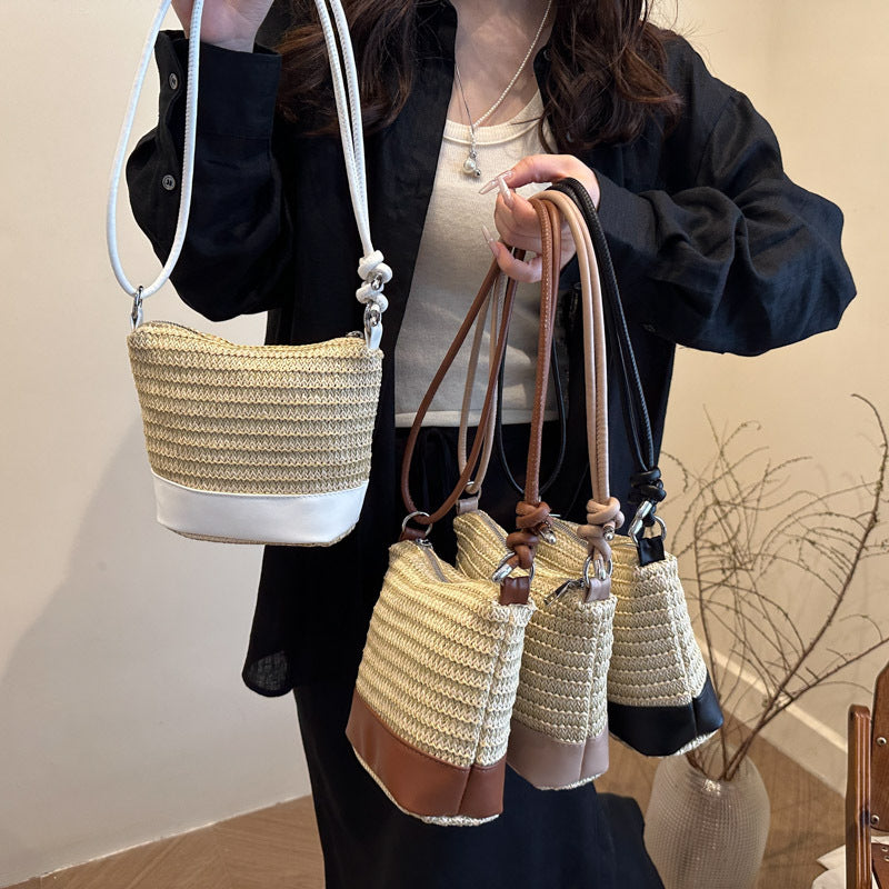 Woven Straw and Leather Crossbody Bag Kalsten