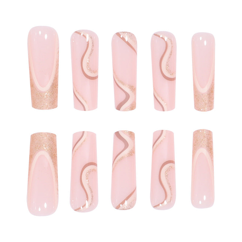 Decorative Long Press-On Nails with Gold Accents Kalsten