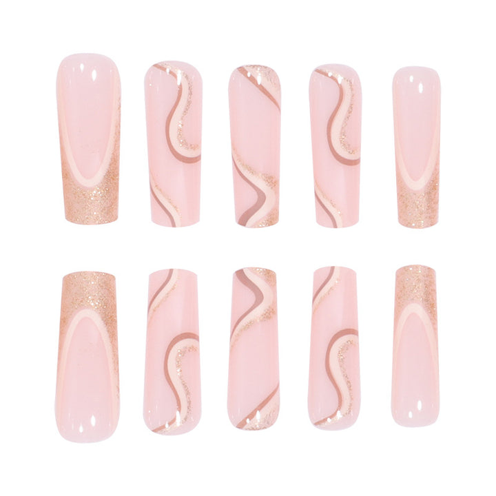 Decorative Long Press-On Nails with Gold Accents Kalsten