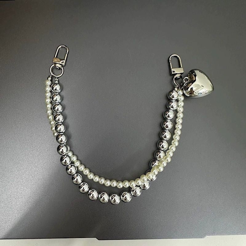 Elegant Pearl and Metallic Bead Keychain Kalsten