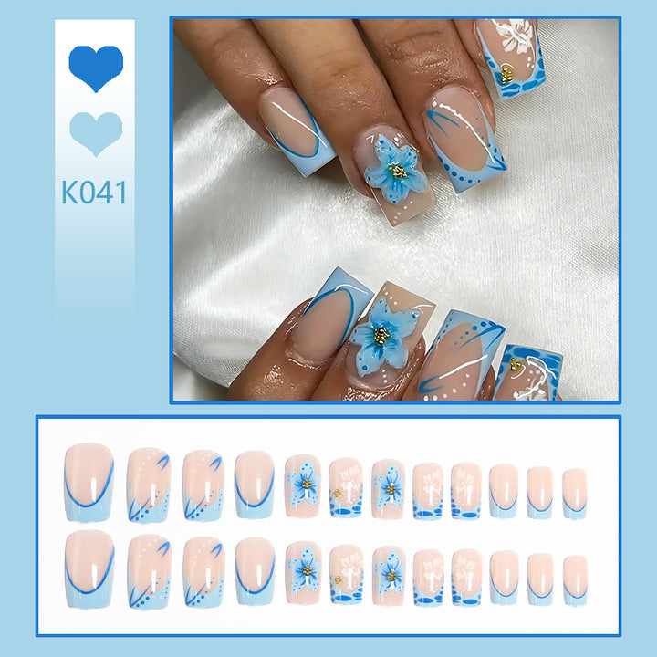 Acrylic nail set with exquisite floral and glitter accents Kalsten