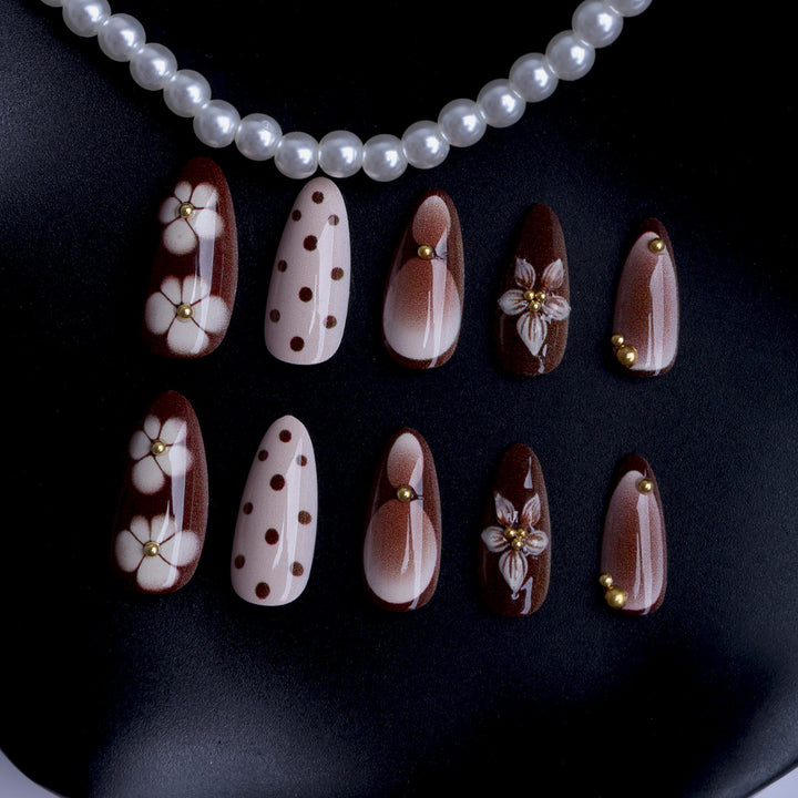 Artistic Fingernails in Elegant Design with 3D Flower Accents Kalsten