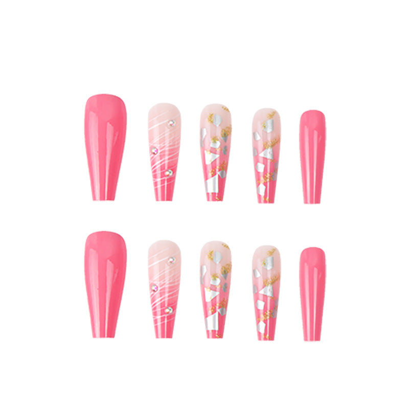 Decorative Long Press-On Nails with Rhinestone Accents and Glitter Kalsten