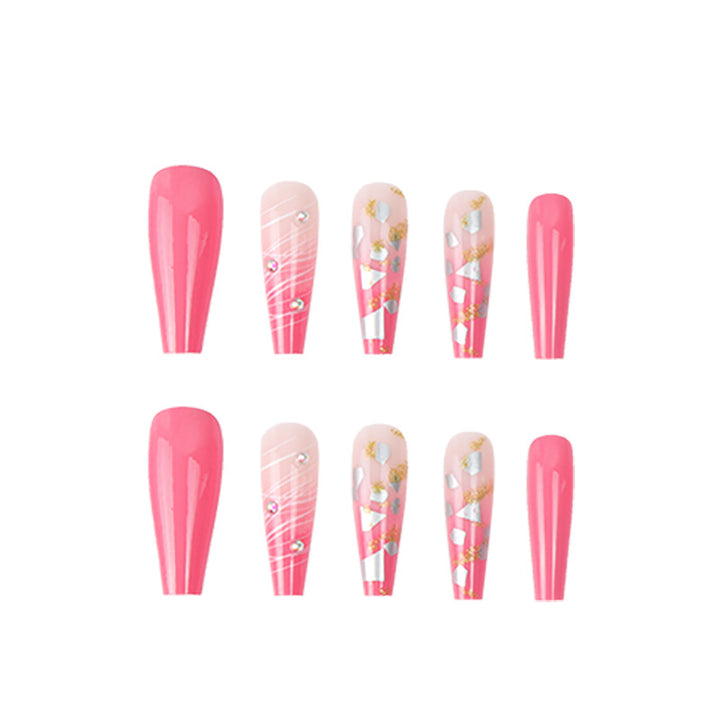 Decorative Long Press-On Nails with Rhinestone Accents and Glitter Kalsten