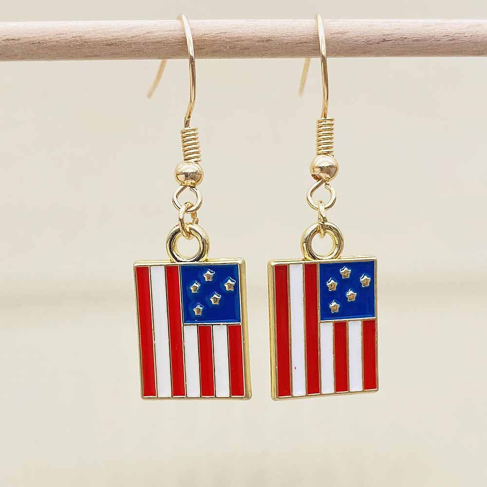 Women's Independence Day patriotic enamel flag dangle earrings with hypoallergenic fishhook wires Kalsten