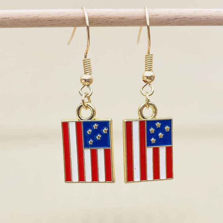 Women's Independence Day patriotic enamel flag dangle earrings with hypoallergenic fishhook wires Kalsten