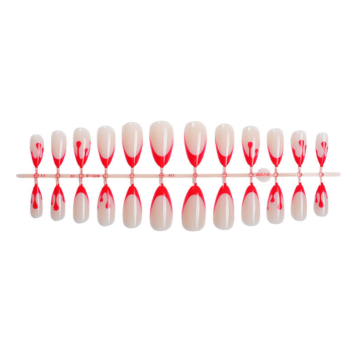 Acrylic nail set with creative red-white lacquer design Kalsten