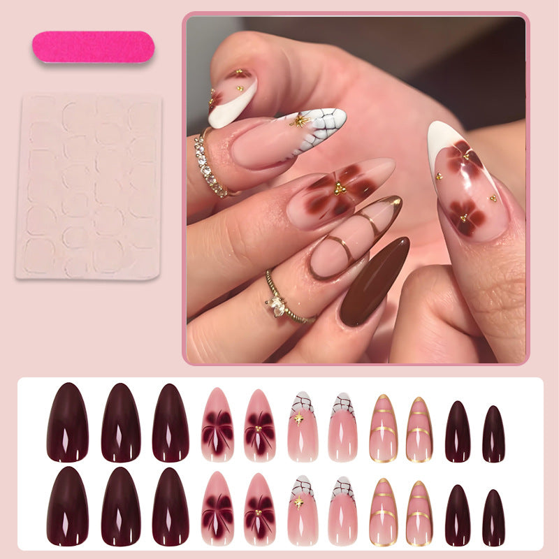 Acrylic Nail Set with Elegant Bows and Glamorous Accent Kalsten