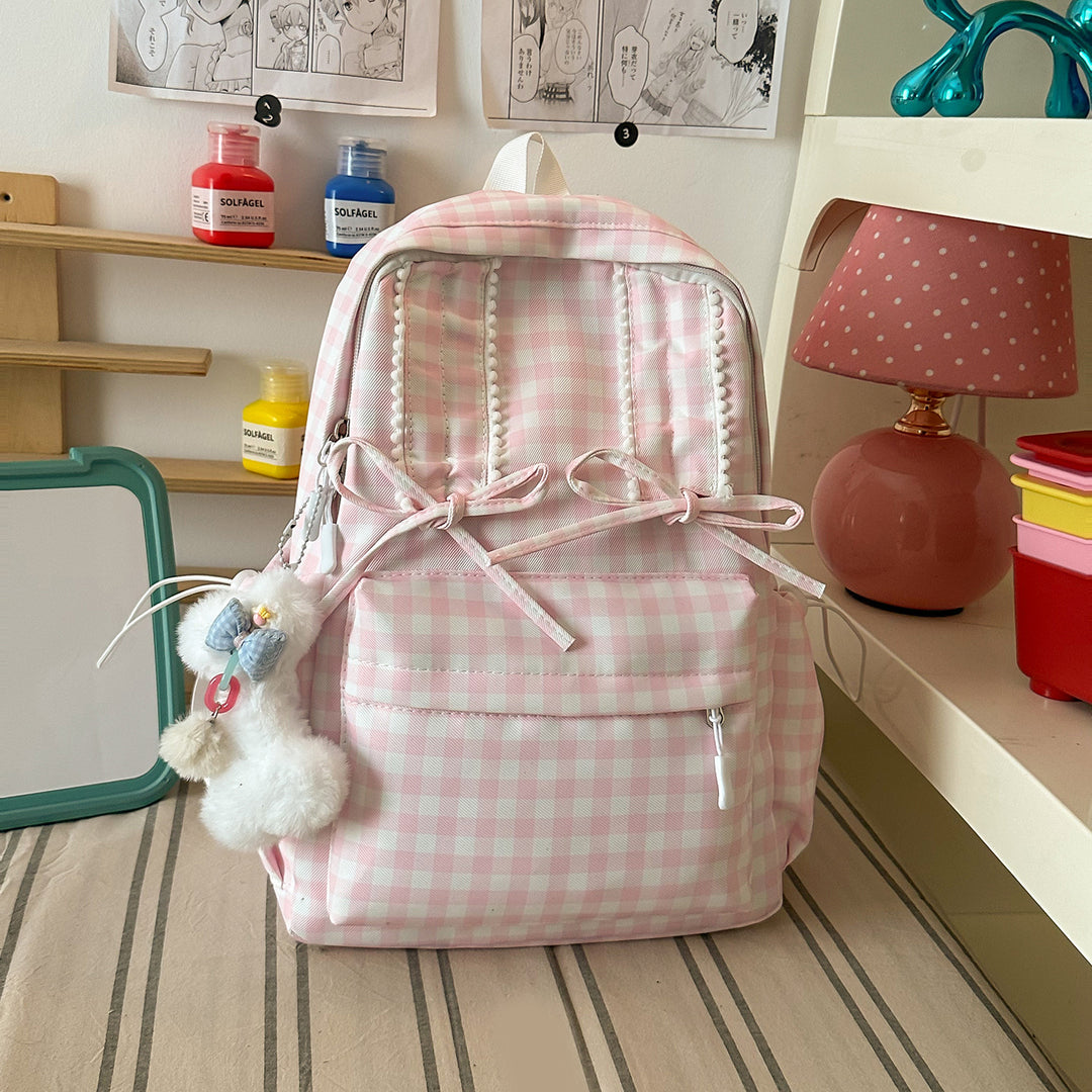 Stylish Gingham Print School Backpack Kalsten