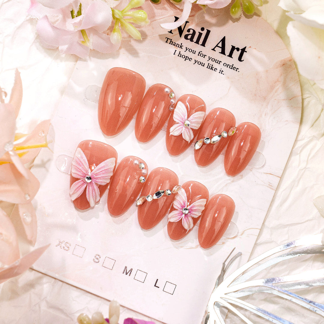 Floral Adorned Press-On Nail Set