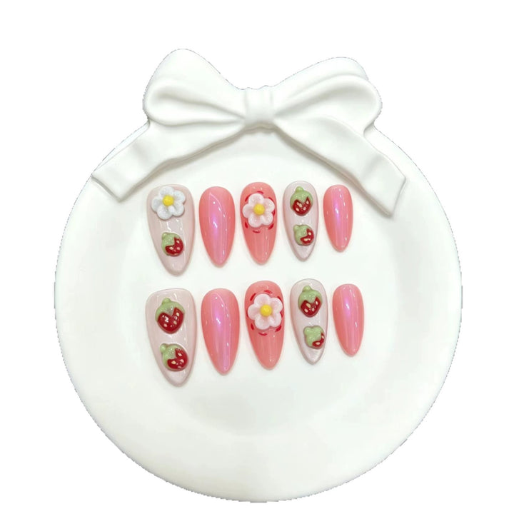 Artistic Strawberry-Themed Press-On Nail Set