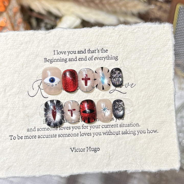 Artistic Press-On Nail Design Set with Unique Symbolic Accents Kalsten