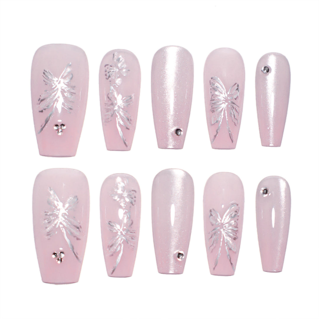 Artistic press-on nails with butterfly design Kalsten