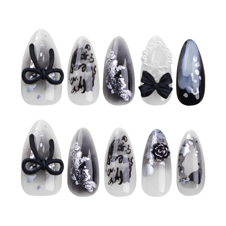 Artificial nail art with unique black and white design Kalsten