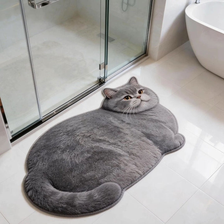 Cat-Themed Plush Bath Mat for Bathroom