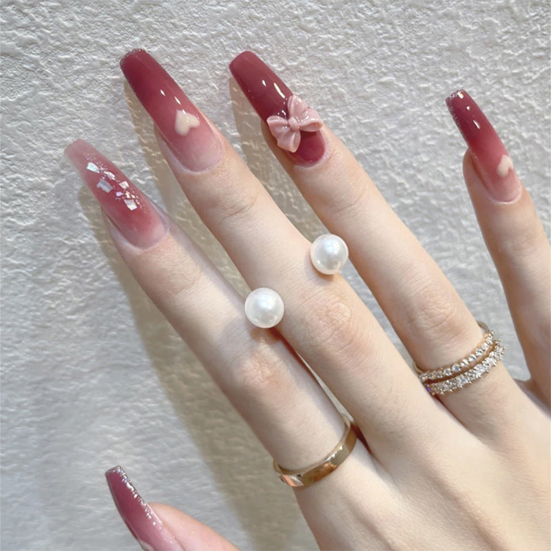 Artistic Press-On Nail Set with Floral Accents