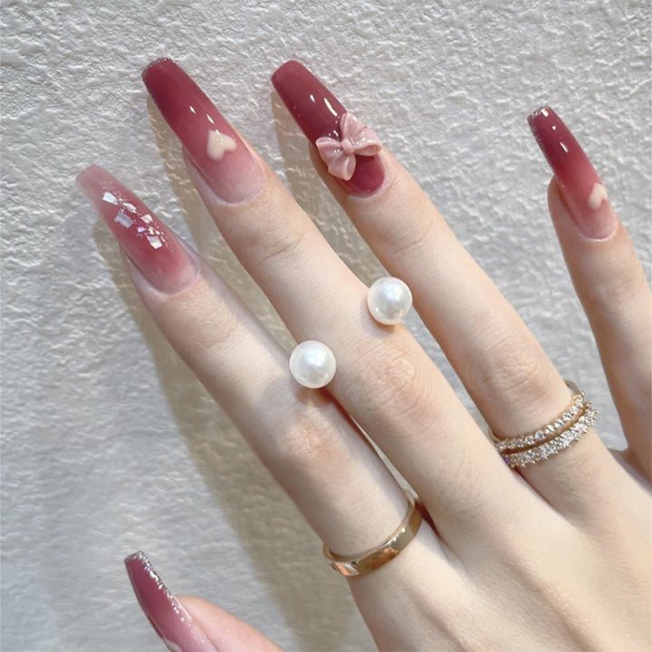 Artistic Press-On Nail Set with Floral Accents