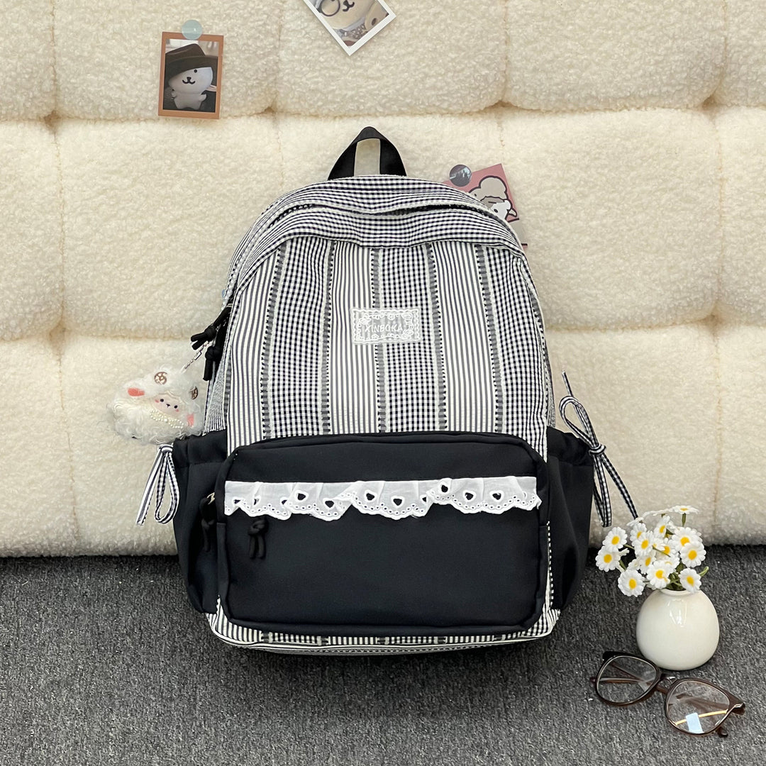 Stylish Striped Backpack with Decorative Accents Kalsten