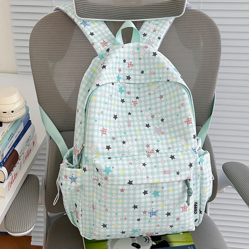 Stylish Checked Star-Patterned Backpack Kalsten
