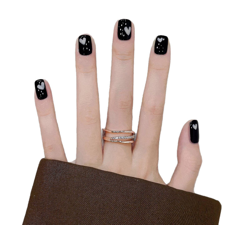 Artistic Press-On Nail Art Set with Heart Patterns