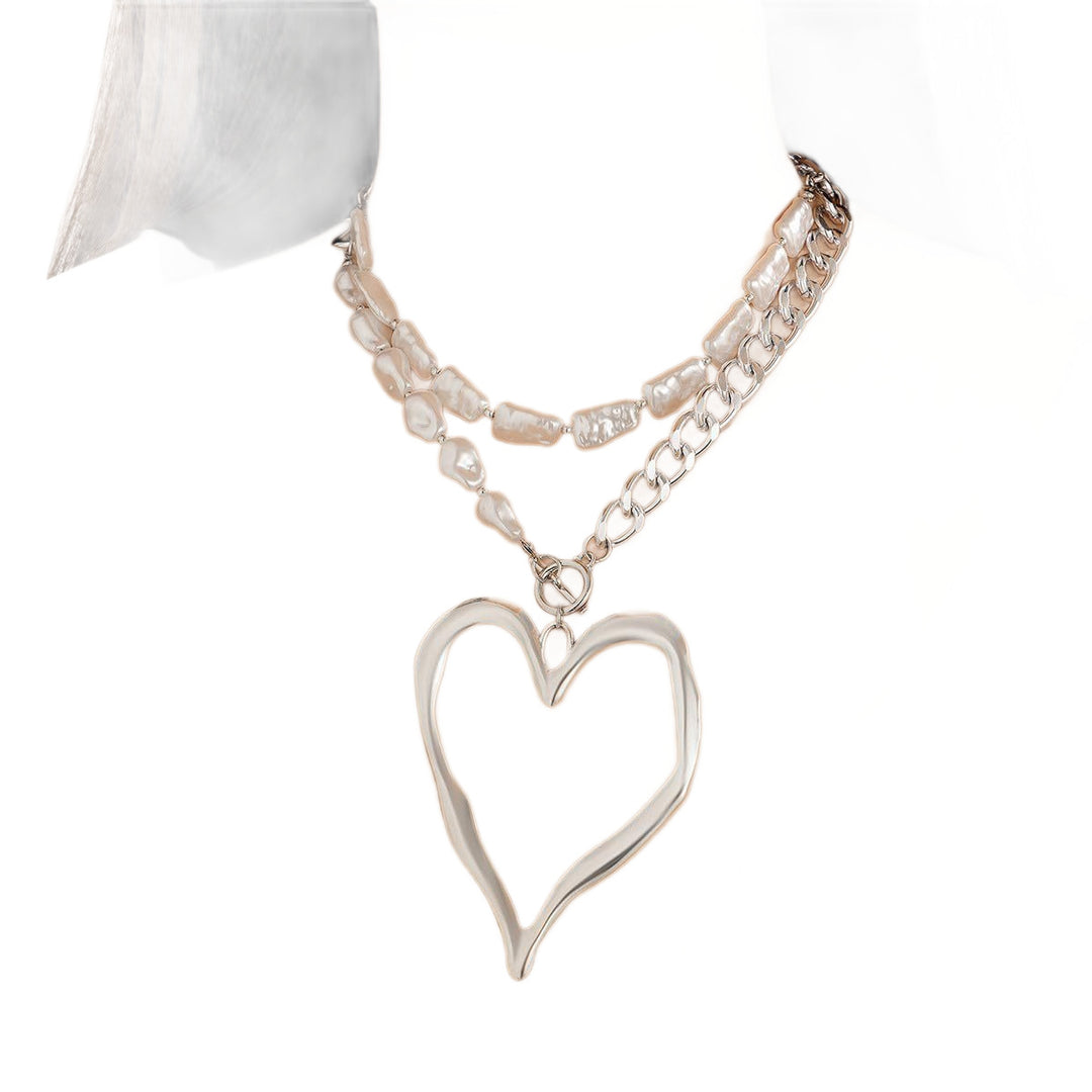 Statet Heart and Pearl Chain Necklace Kalsten