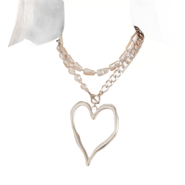 Statet Heart and Pearl Chain Necklace Kalsten