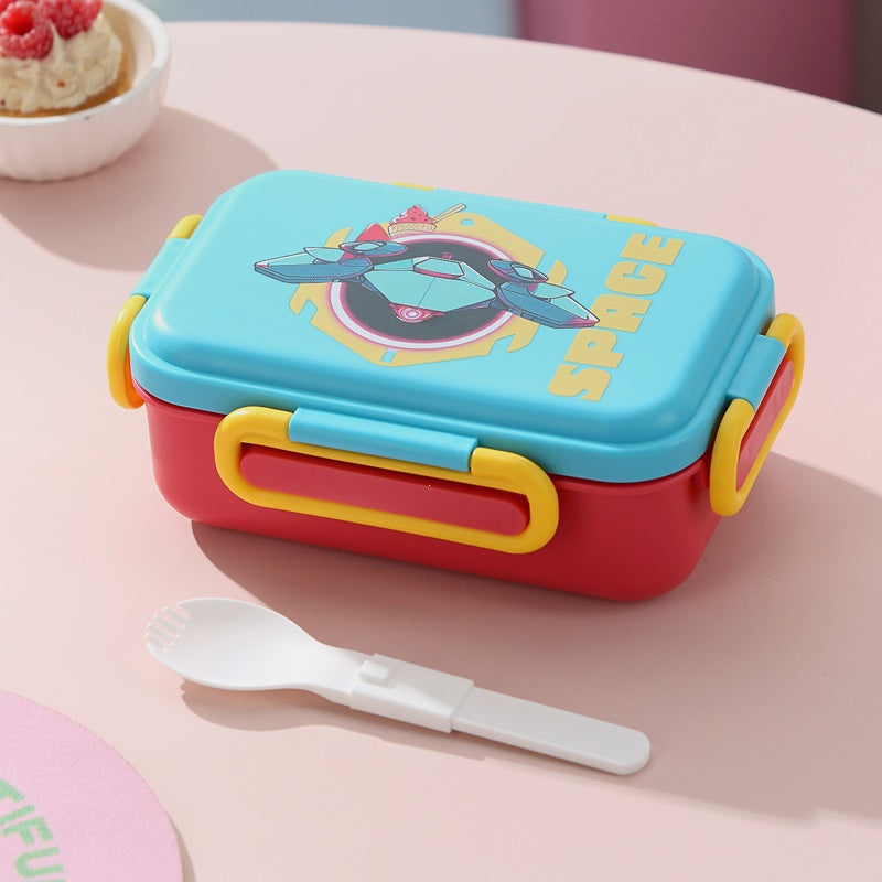 Illustrated Bento Lunch Box with Integrated Utensils