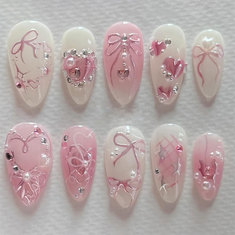 Elegant artificial nail set with floral and glitter details Kalsten