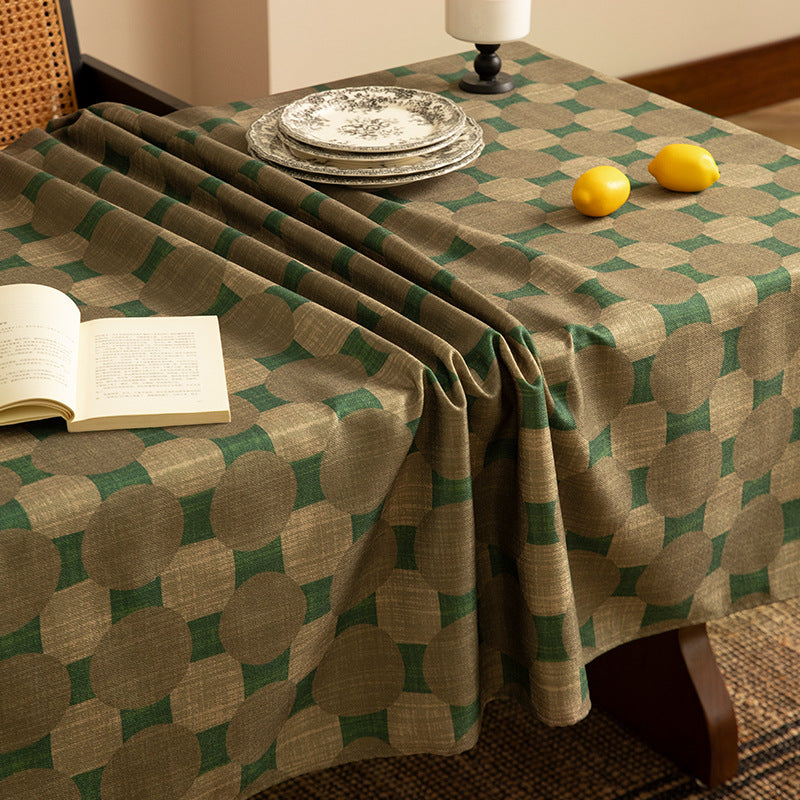 Woven rectangular tablecloth with geometric floral pattern and linen look
