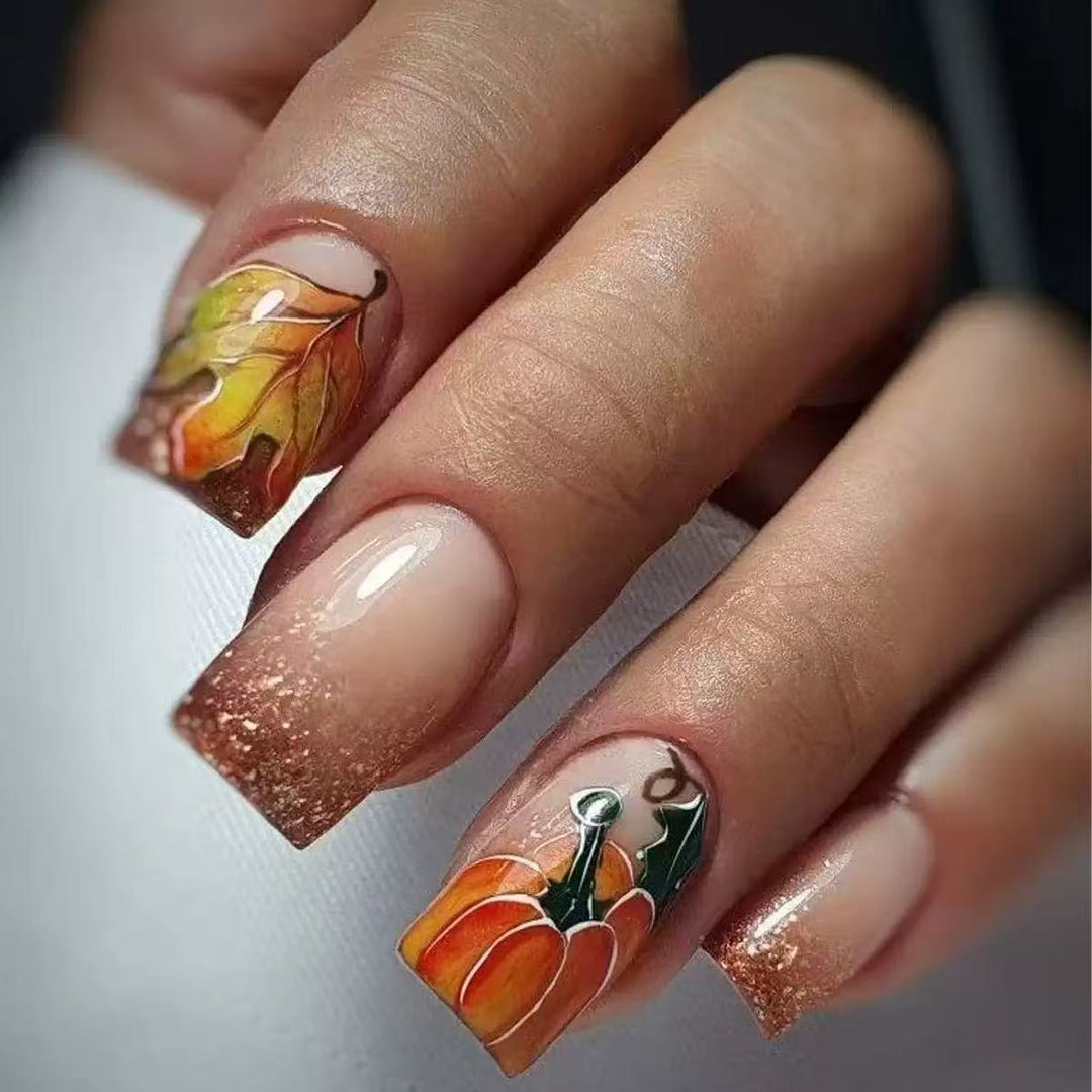 Artistic Pumpkin-Themed Nail Art