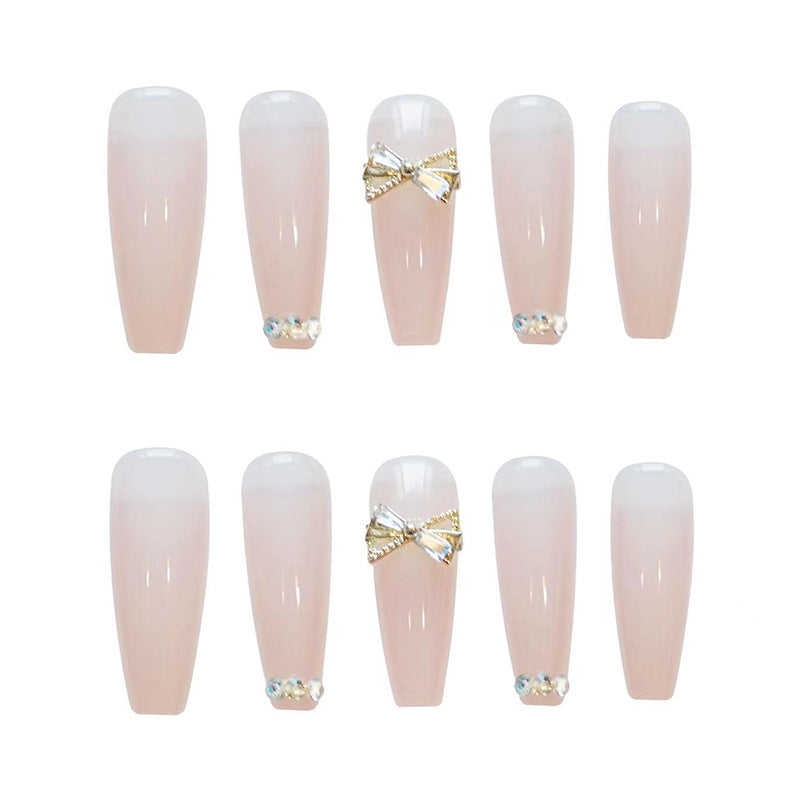 Rhinestone-Embellished Long Coffin Press-On Nails