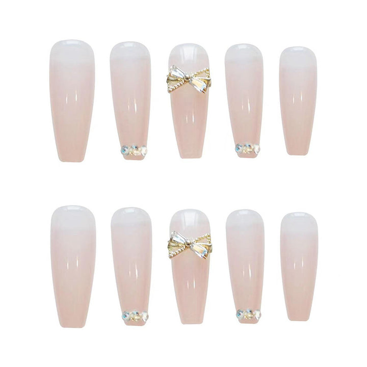 Rhinestone-Embellished Long Coffin Press-On Nails