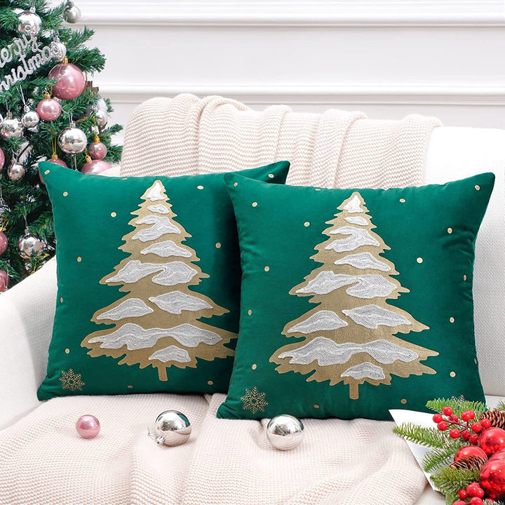 Velvet Embroidered Festive Accent Pillow Cover with Metallic Script