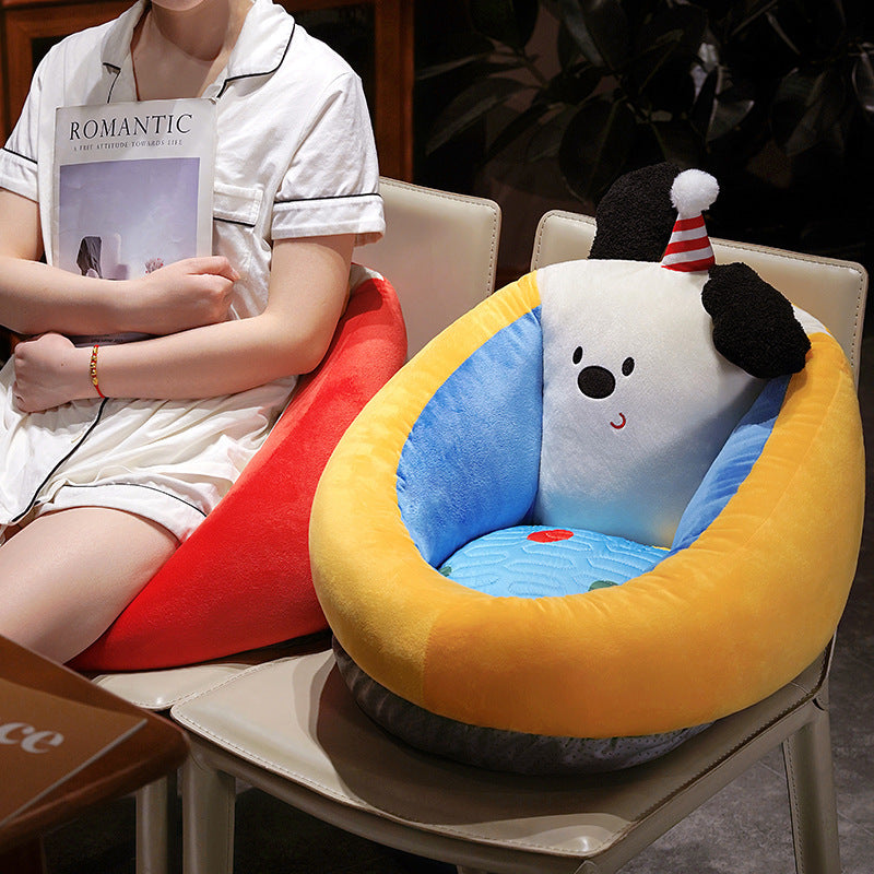 Ergonomic plush cuddle nest for small dogs and cats with raised edge and reversible pillow