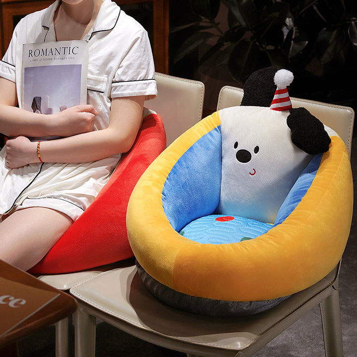 Soft Plush Pet Bed with Raised Edge and Cute Biscuit Design