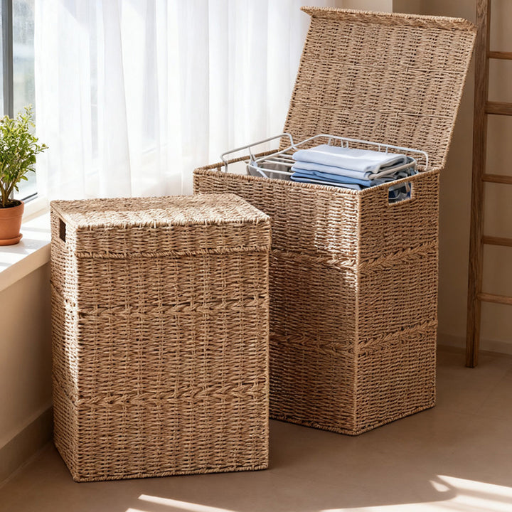 High-quality laundry basket with lid and natural weave Kalsten