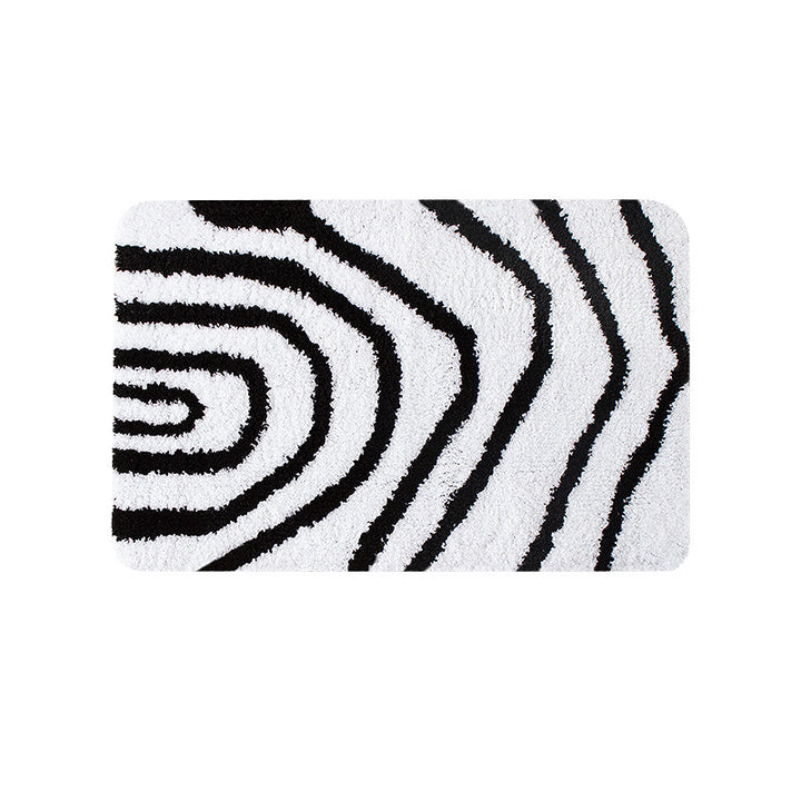 Fluffy bath mat with abstract wave pattern and non-slip back